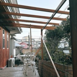 ウッドデッキ屋根つけて丸